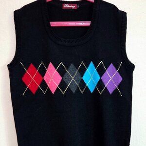 Vintage Black Argyle Pattern Sweater Vest – Blessings Company – Size Large